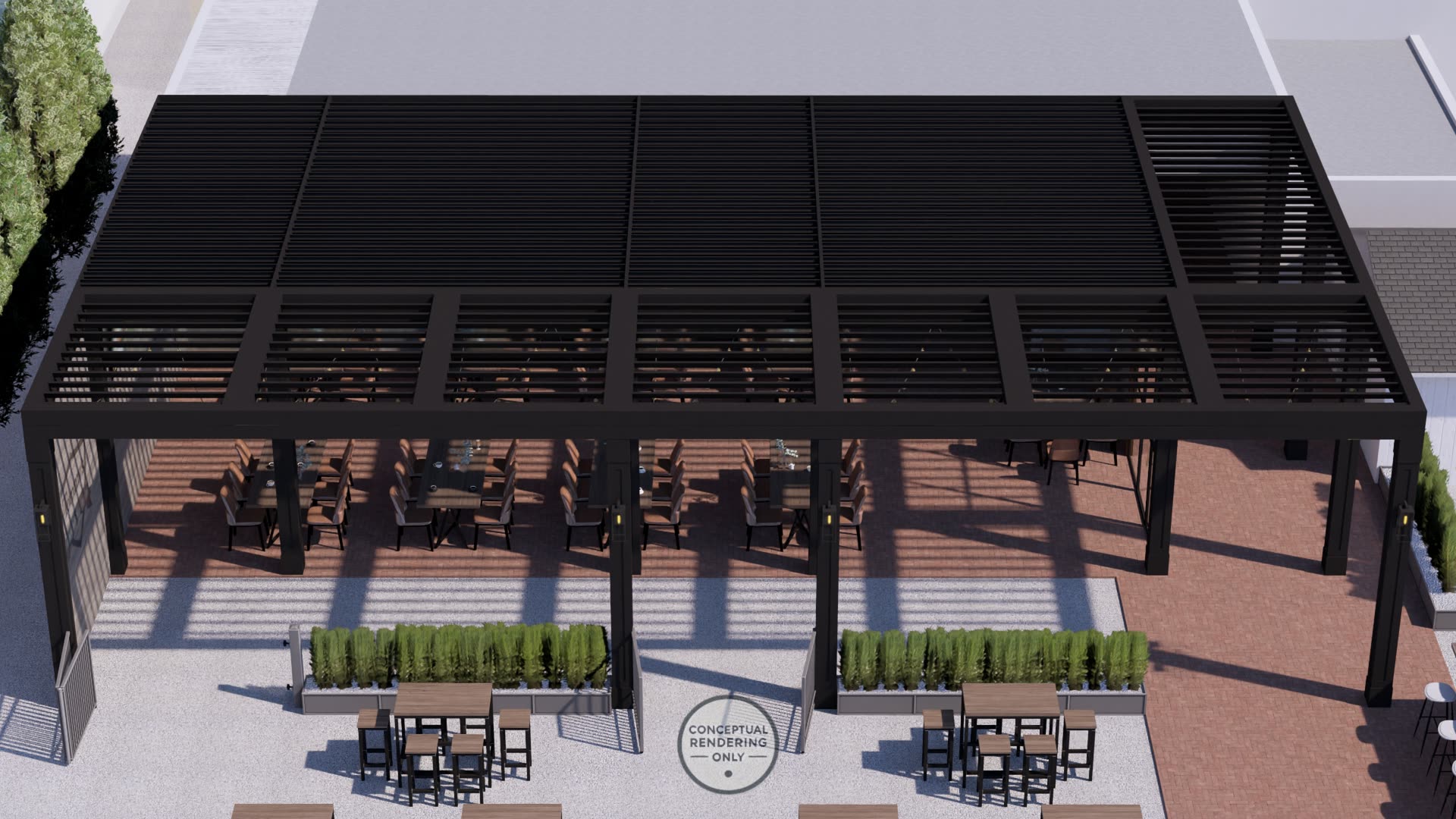 Tommy's Tavern + Tap Sea Bright — louvered roof evening view